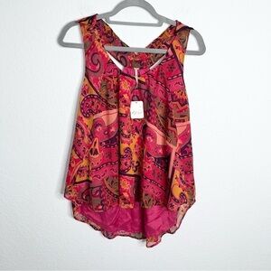 Free People Floral Paisley Top Sleeveless Large Pink Flowy Lined Boxy P